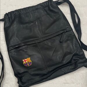 FC Barcelona Black Leather Drawstring Backpack